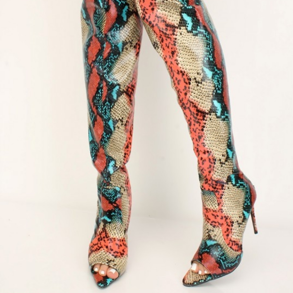 Thigh high multicolored boots